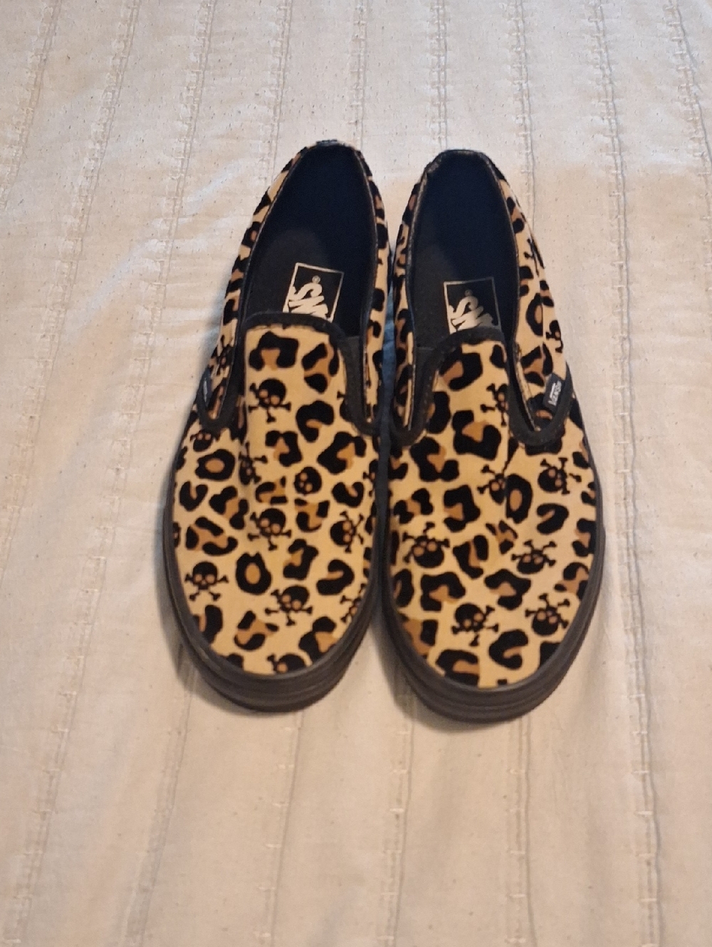 Vans Leopard Print Slip-On Sneakers - Tan and Black